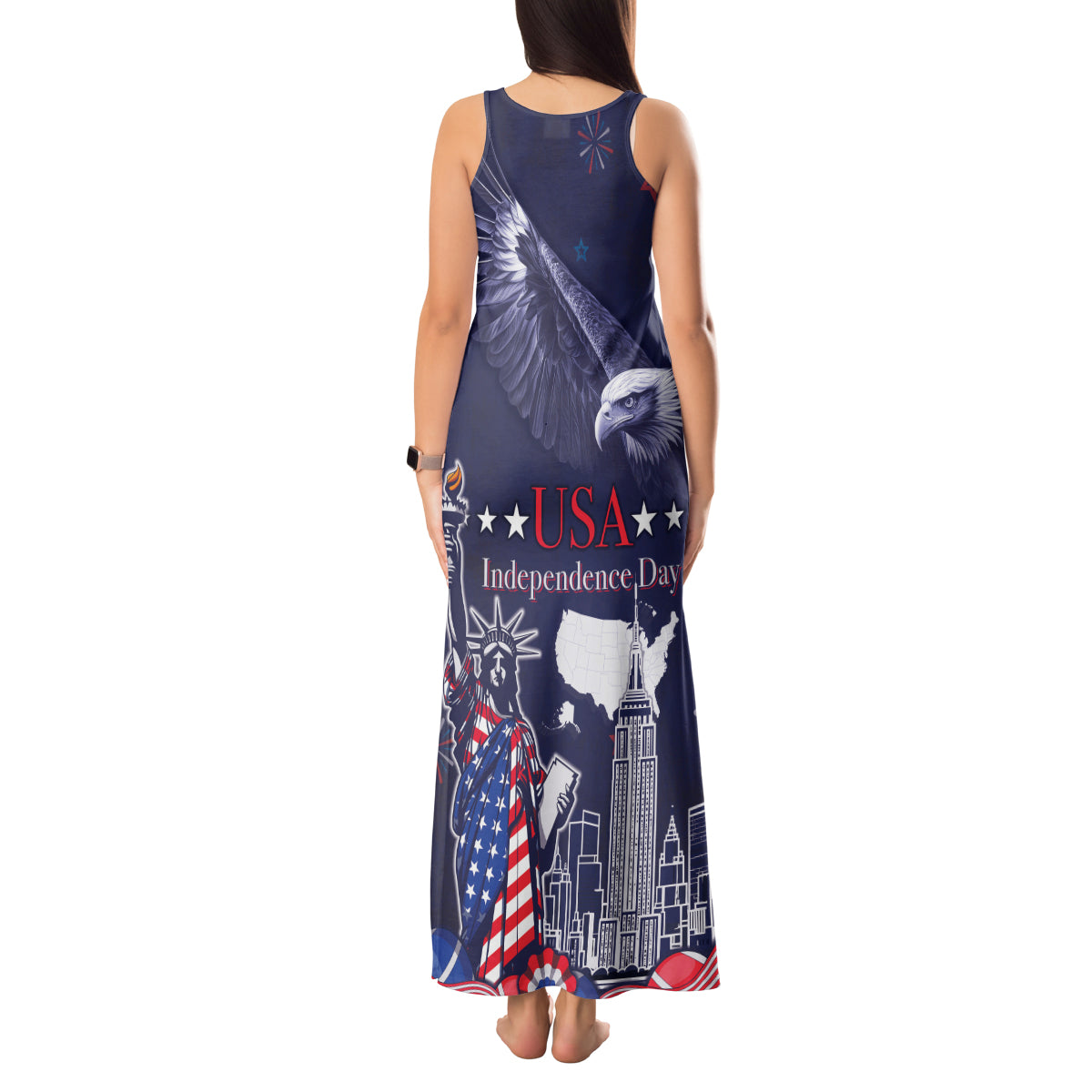 United States Independence Day Tank Maxi Dress Freedom 4th Of July Navy Version LT05 - Wonder Print Shop