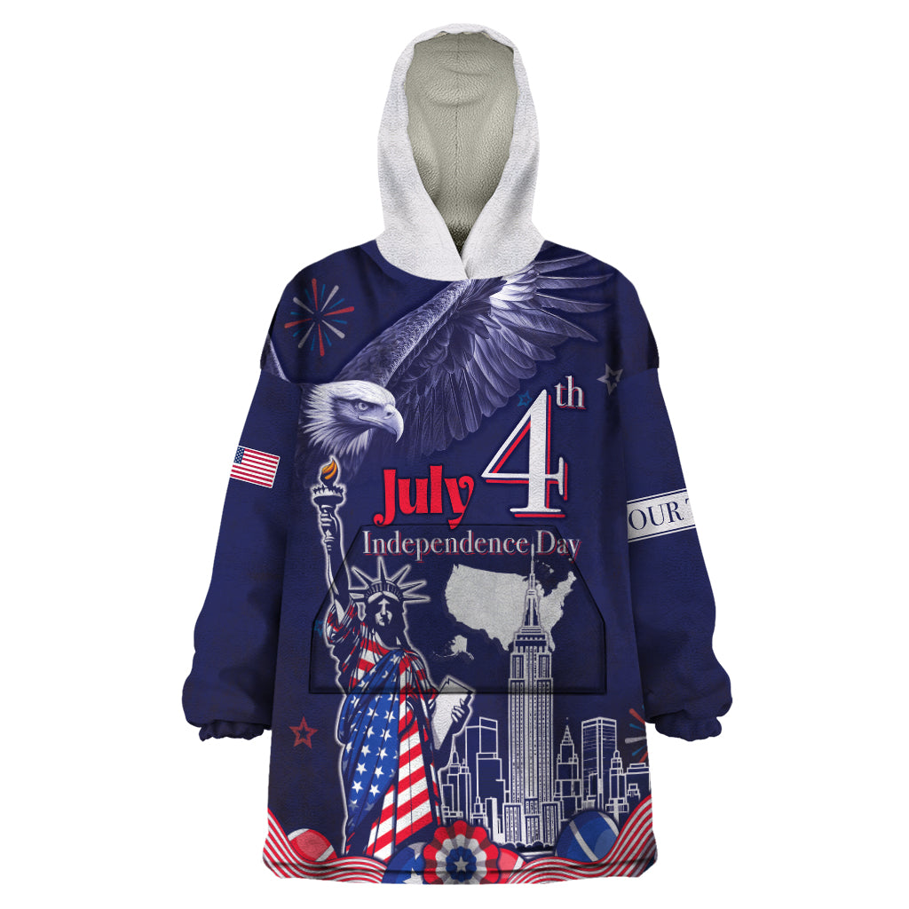 Personalised United States Independence Day Wearable Blanket Hoodie Freedom 4th Of July Navy Version