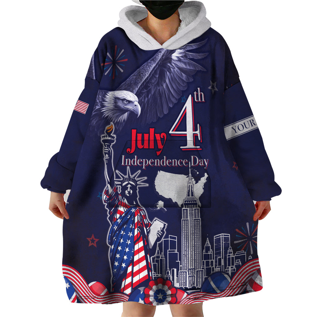 Personalised United States Independence Day Wearable Blanket Hoodie Freedom 4th Of July Navy Version LT05 - Wonder Print Shop