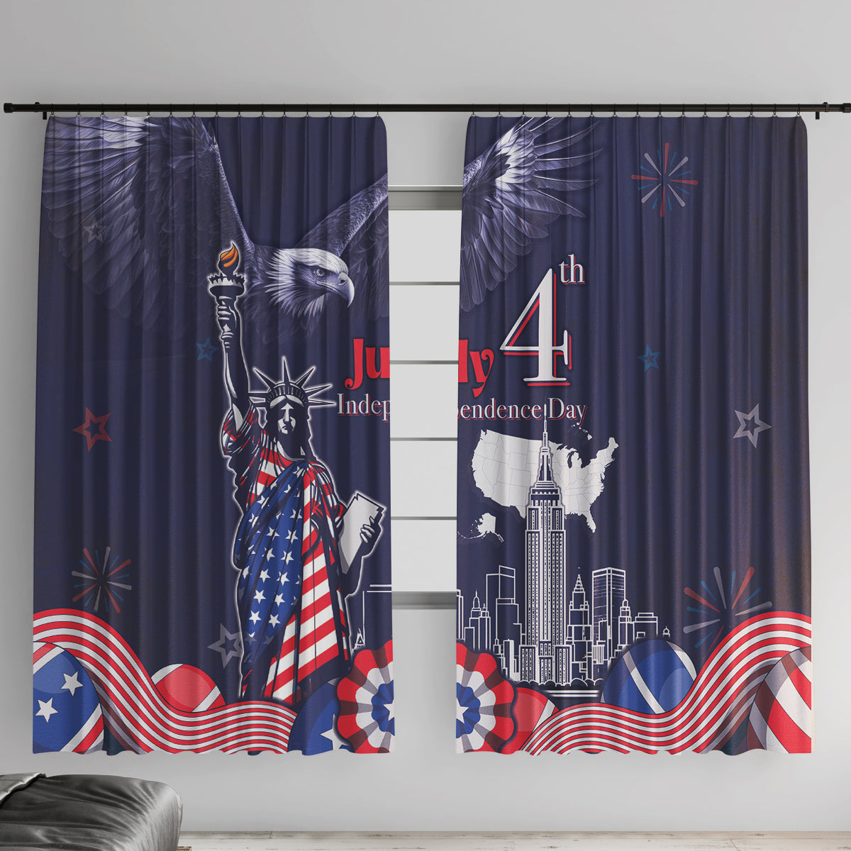 United States Independence Day Window Curtain Freedom 4th Of July Navy Version LT05 - Wonder Print Shop