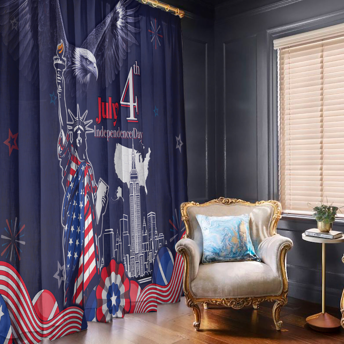 United States Independence Day Window Curtain Freedom 4th Of July Navy Version LT05 - Wonder Print Shop