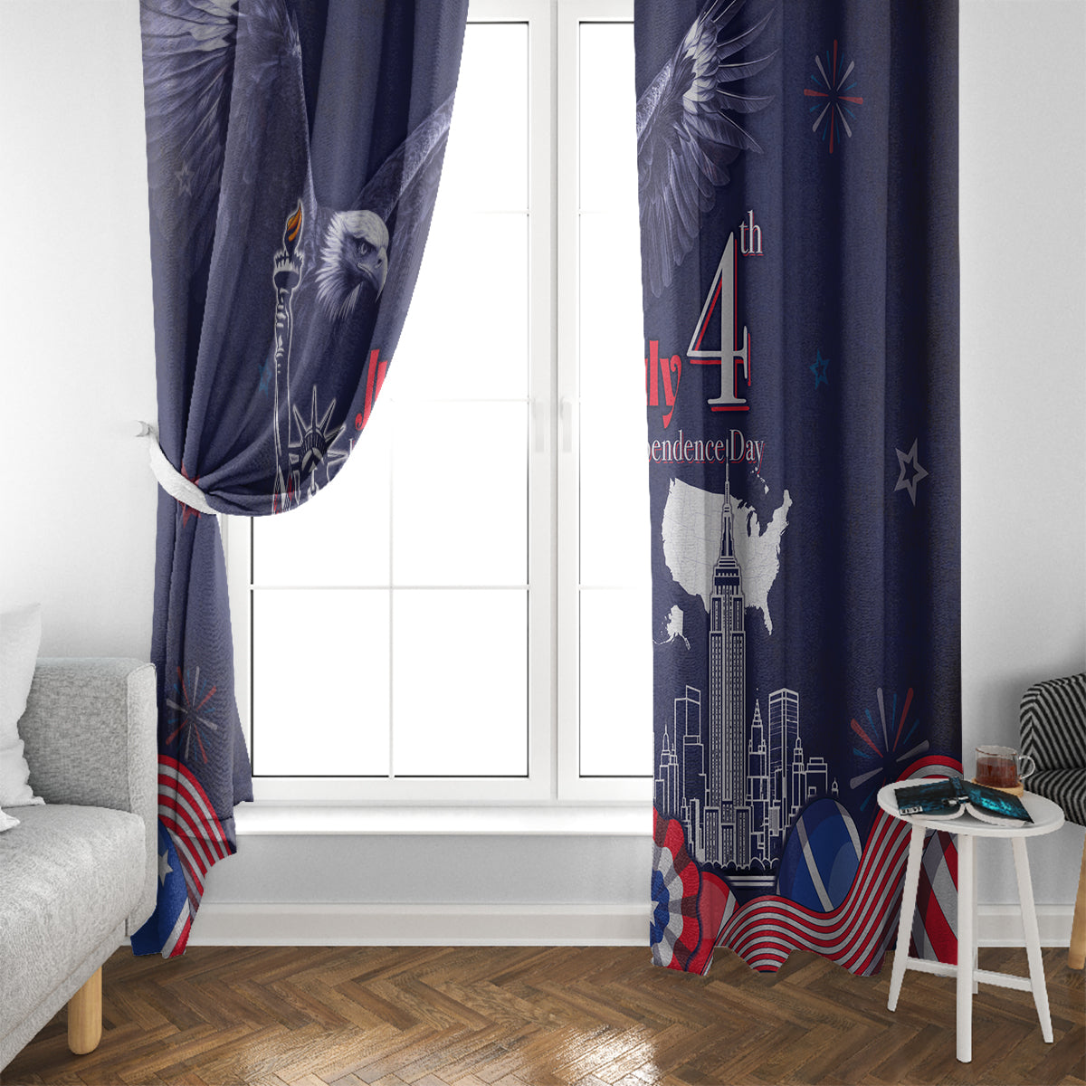 United States Independence Day Window Curtain Freedom 4th Of July Navy Version LT05 - Wonder Print Shop