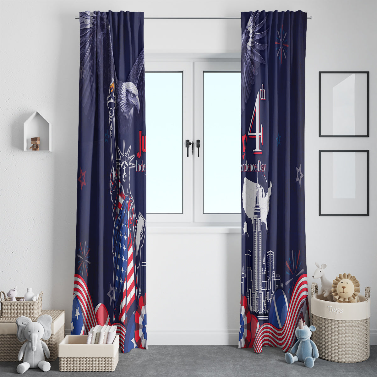 United States Independence Day Window Curtain Freedom 4th Of July Navy Version LT05 - Wonder Print Shop
