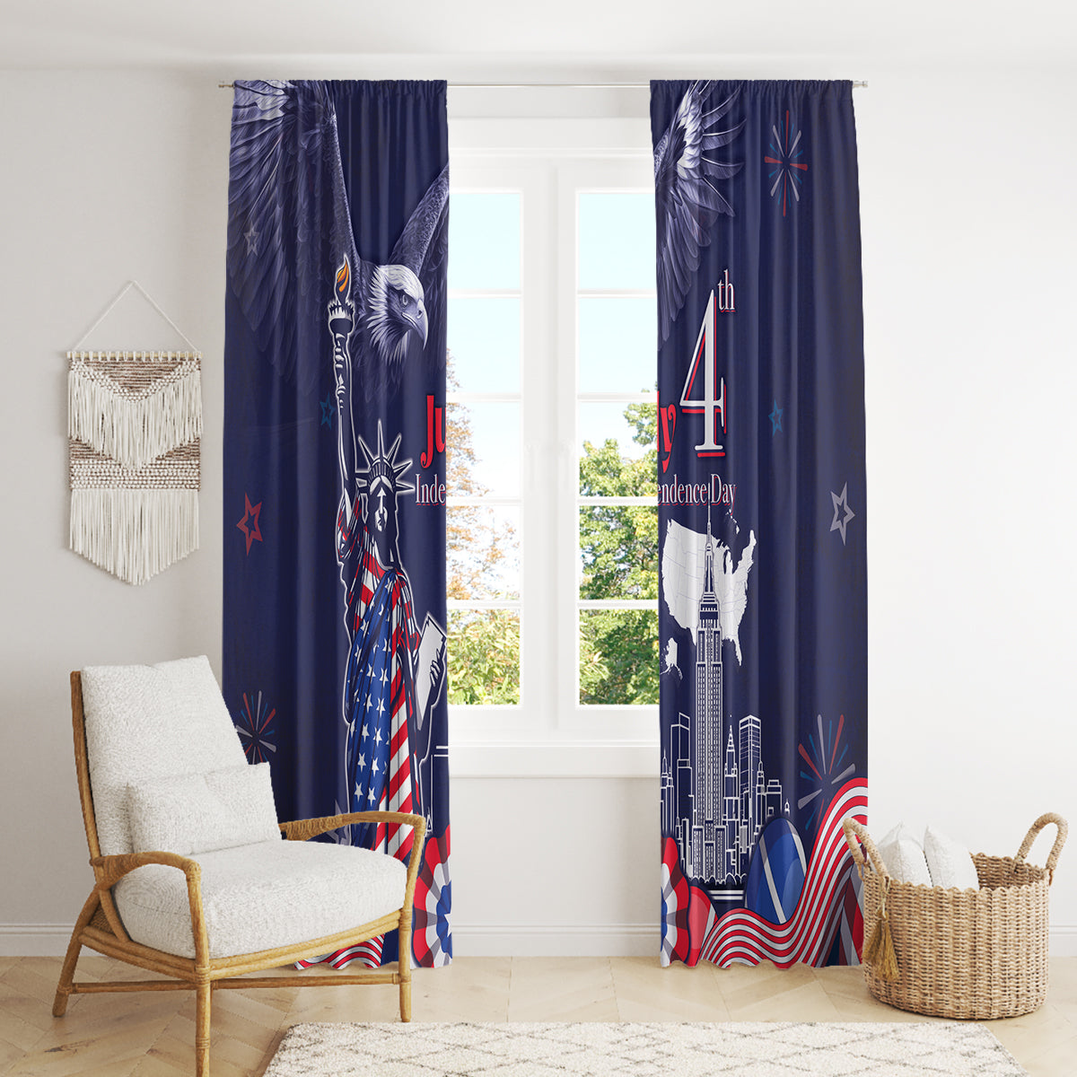 United States Independence Day Window Curtain Freedom 4th Of July Navy Version LT05 - Wonder Print Shop
