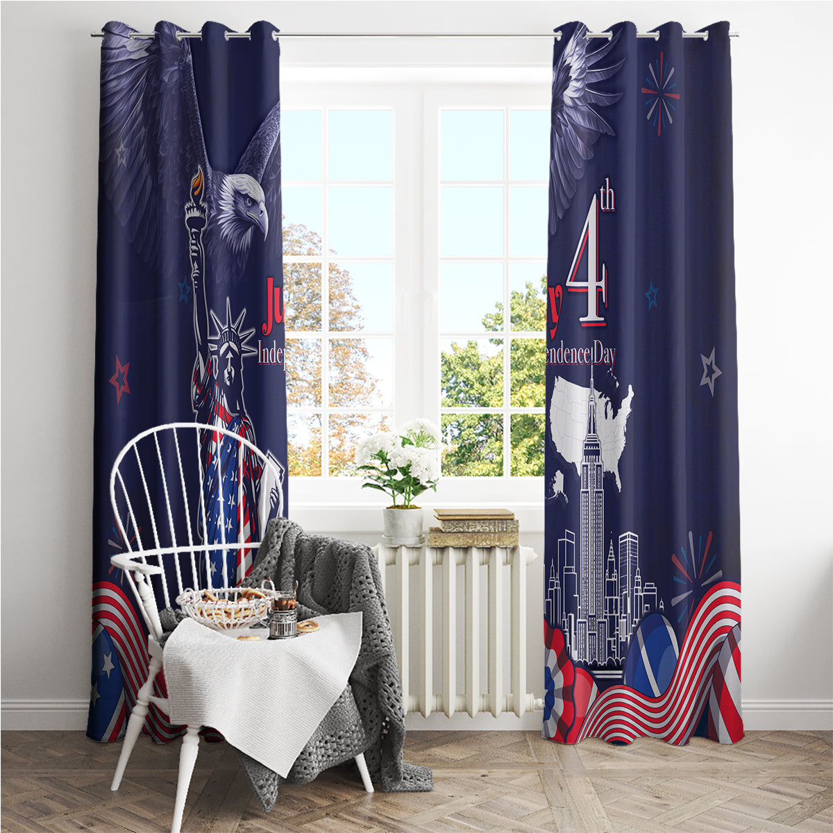 United States Independence Day Window Curtain Freedom 4th Of July Navy Version LT05 - Wonder Print Shop