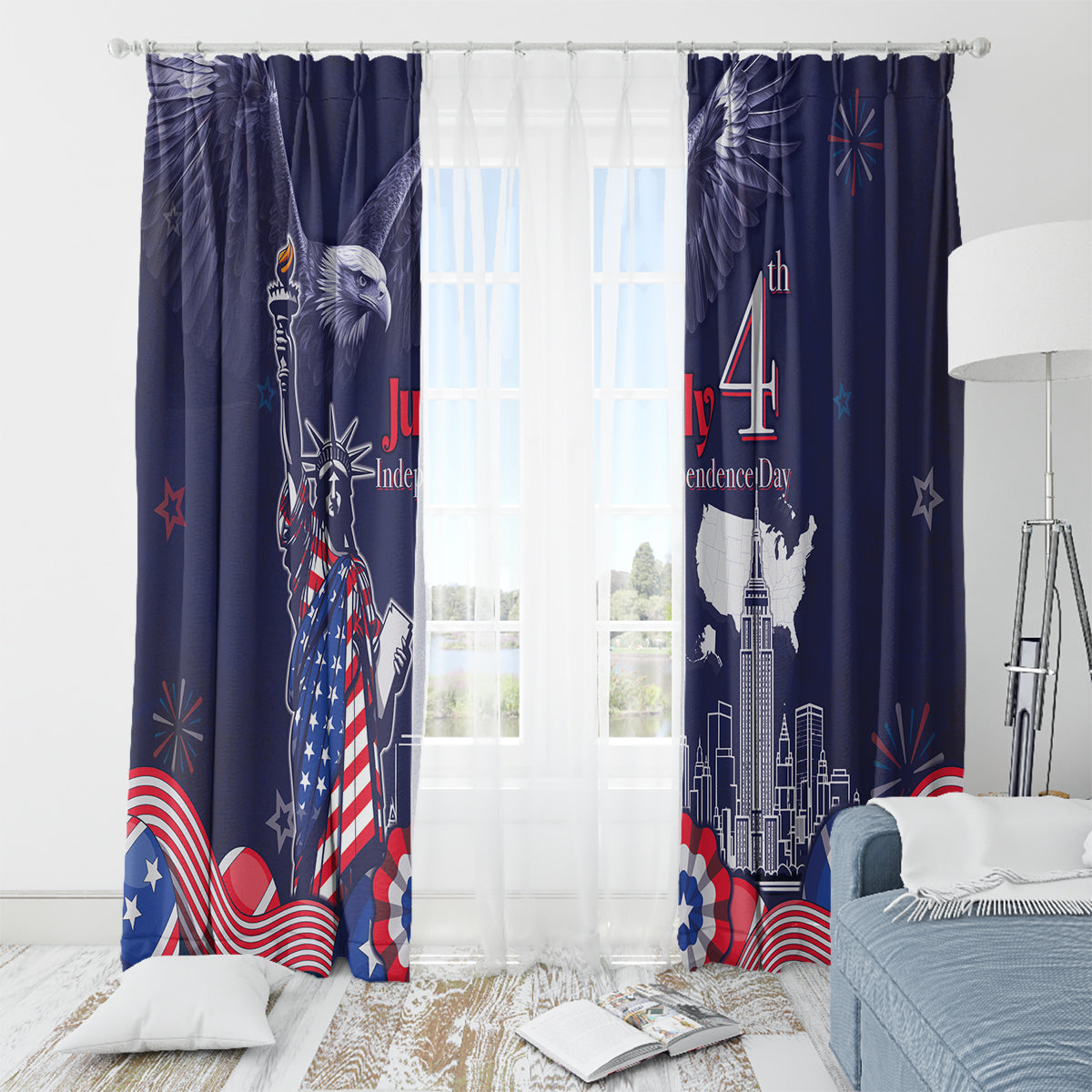 United States Independence Day Window Curtain Freedom 4th Of July Navy Version LT05 - Wonder Print Shop
