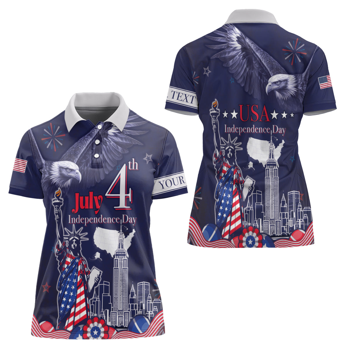Personalised United States Independence Day Women Polo Shirt Freedom 4th Of July Navy Version LT05 - Wonder Print Shop