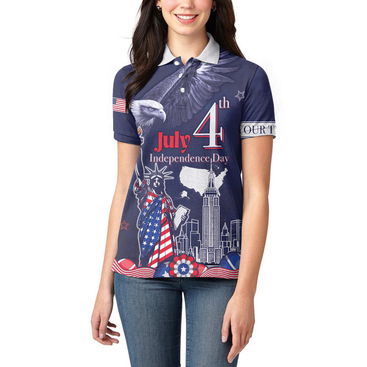 Personalised United States Independence Day Women Polo Shirt Freedom 4th Of July Navy Version LT05 - Wonder Print Shop