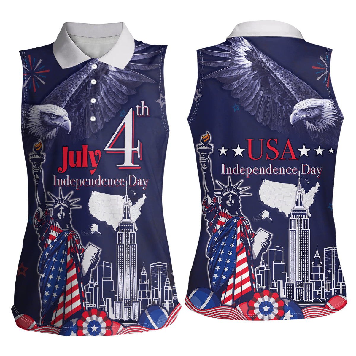 United States Independence Day Women Sleeveless Polo Shirt Freedom 4th Of July Navy Version LT05 - Wonder Print Shop