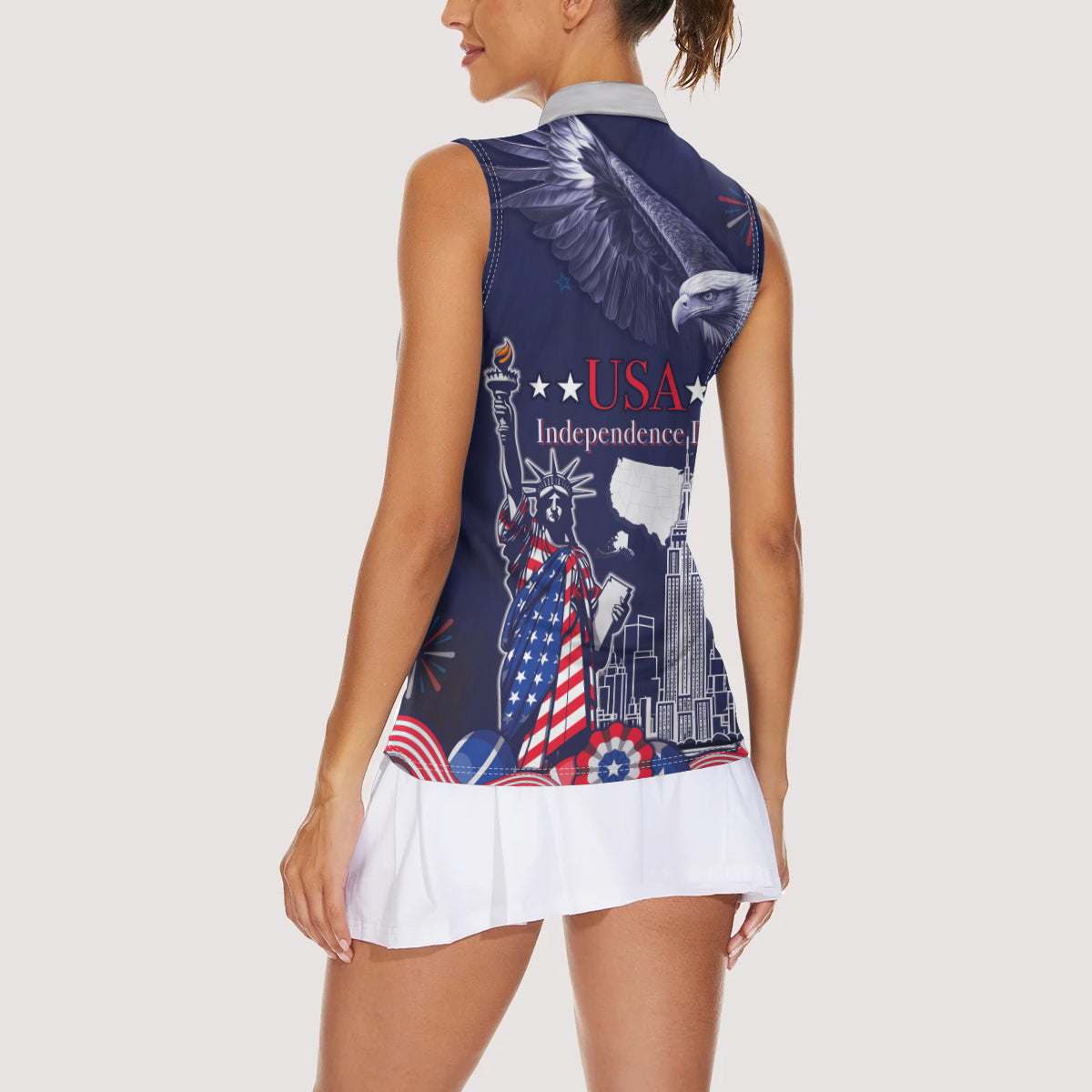 United States Independence Day Women Sleeveless Polo Shirt Freedom 4th Of July Navy Version LT05 - Wonder Print Shop