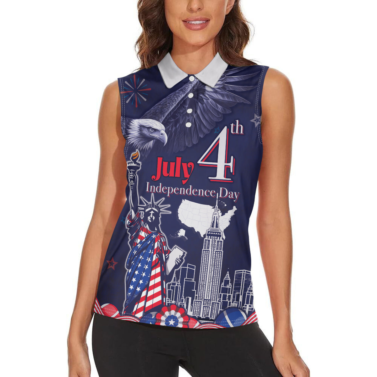 United States Independence Day Women Sleeveless Polo Shirt Freedom 4th Of July Navy Version LT05 - Wonder Print Shop