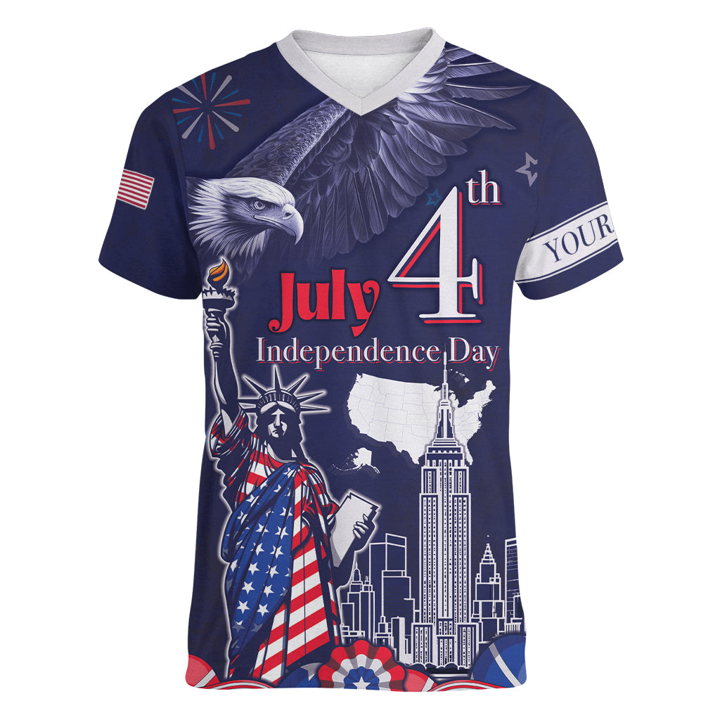 Personalised United States Independence Day Women V-Neck T-Shirt Freedom 4th Of July Navy Version LT05 - Wonder Print Shop