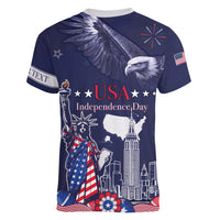 Personalised United States Independence Day Women V-Neck T-Shirt Freedom 4th Of July Navy Version LT05 - Wonder Print Shop