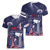 Personalised United States Independence Day Women V-Neck T-Shirt Freedom 4th Of July Navy Version LT05 - Wonder Print Shop