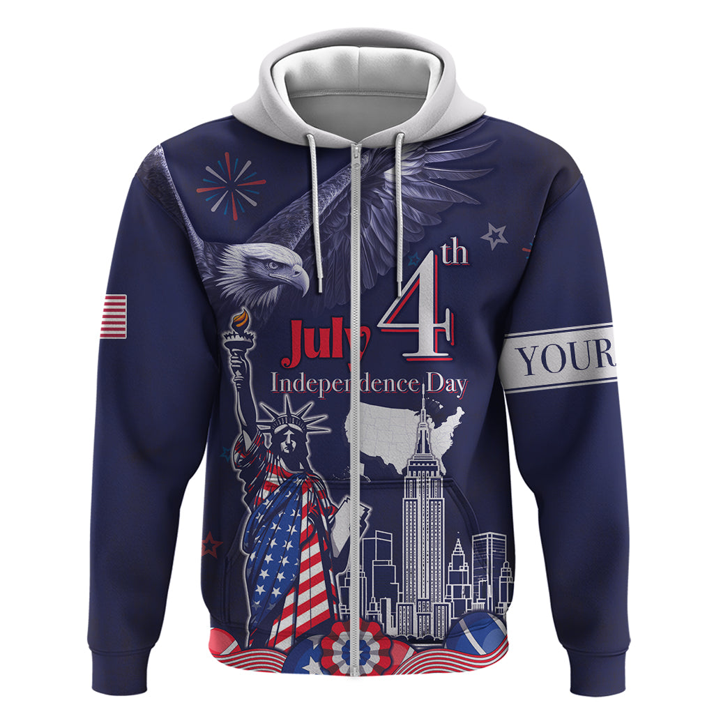 Personalised United States Independence Day Zip Hoodie Freedom 4th Of July Navy Version