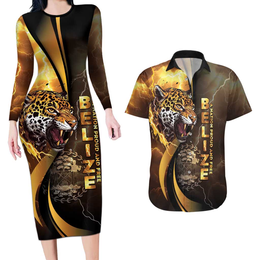 Belize Emancipation Day Couples Matching Long Sleeve Bodycon Dress and Hawaiian Shirt A Nation Proud And Free - Wonder Print Shop