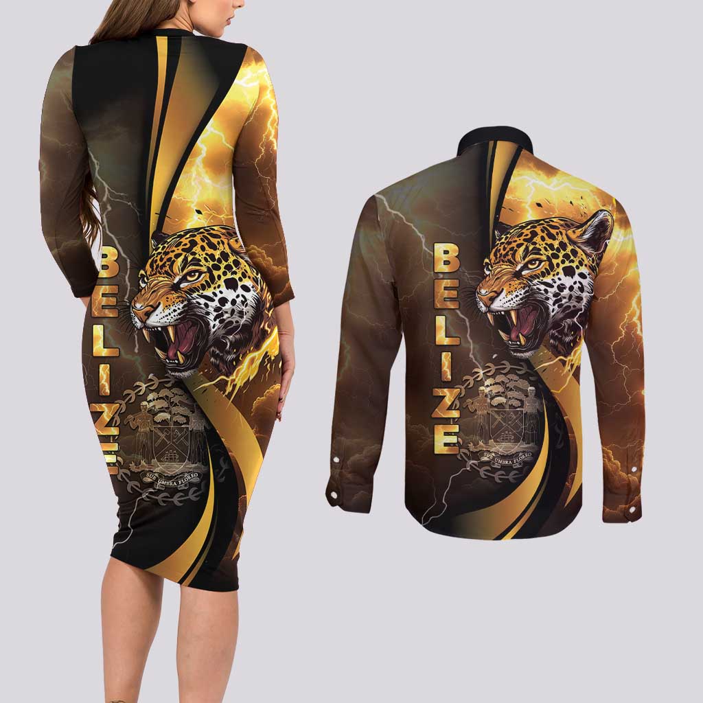 Belize Emancipation Day Couples Matching Long Sleeve Bodycon Dress and Long Sleeve Button Shirt A Nation Proud And Free - Wonder Print Shop
