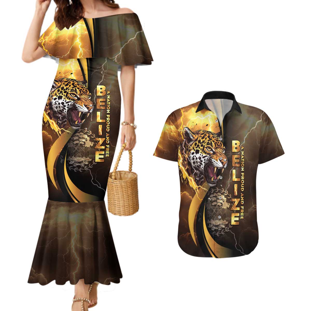 Belize Emancipation Day Couples Matching Mermaid Dress and Hawaiian Shirt A Nation Proud And Free - Wonder Print Shop