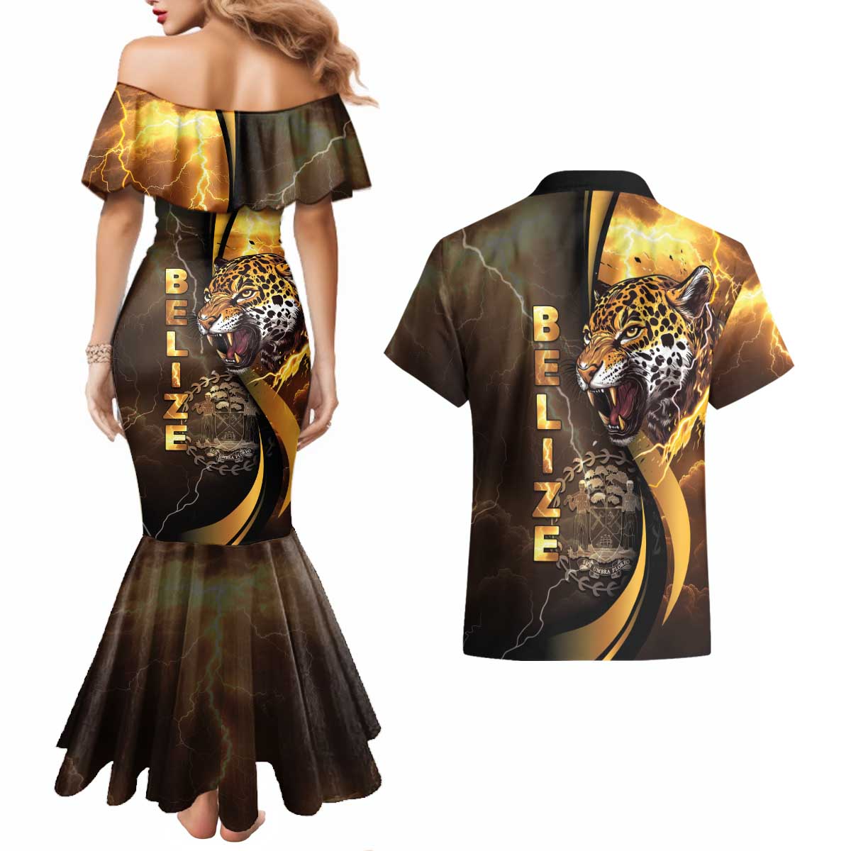 Belize Emancipation Day Couples Matching Mermaid Dress and Hawaiian Shirt A Nation Proud And Free - Wonder Print Shop
