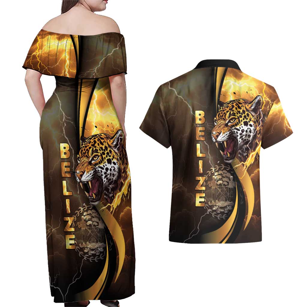 Belize Emancipation Day Couples Matching Off Shoulder Maxi Dress and Hawaiian Shirt A Nation Proud And Free - Wonder Print Shop