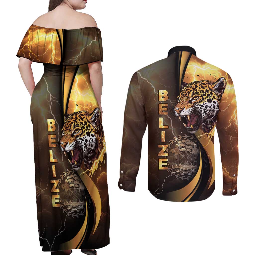 Belize Emancipation Day Couples Matching Off Shoulder Maxi Dress and Long Sleeve Button Shirt A Nation Proud And Free - Wonder Print Shop