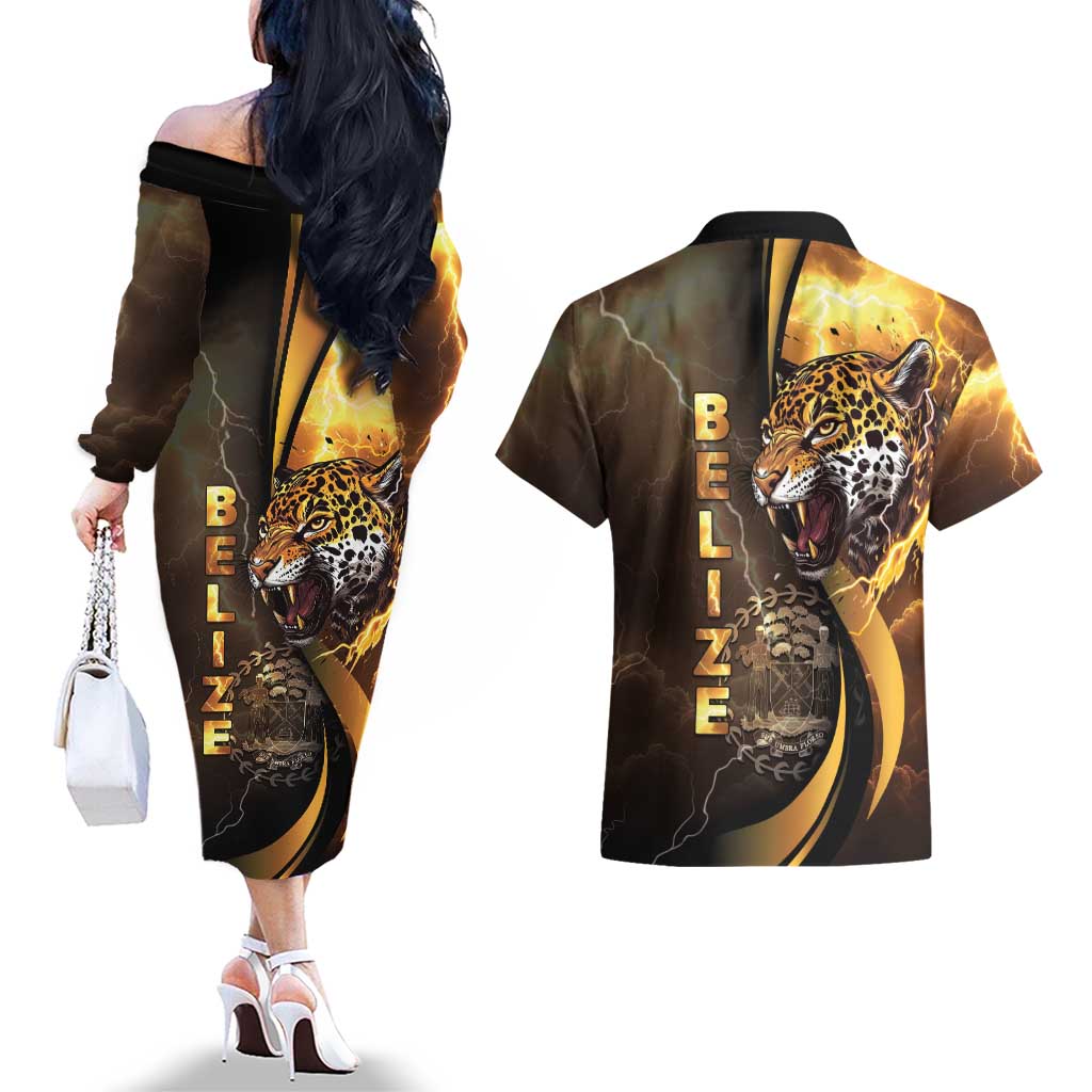 Belize Emancipation Day Couples Matching Off The Shoulder Long Sleeve Dress and Hawaiian Shirt A Nation Proud And Free - Wonder Print Shop