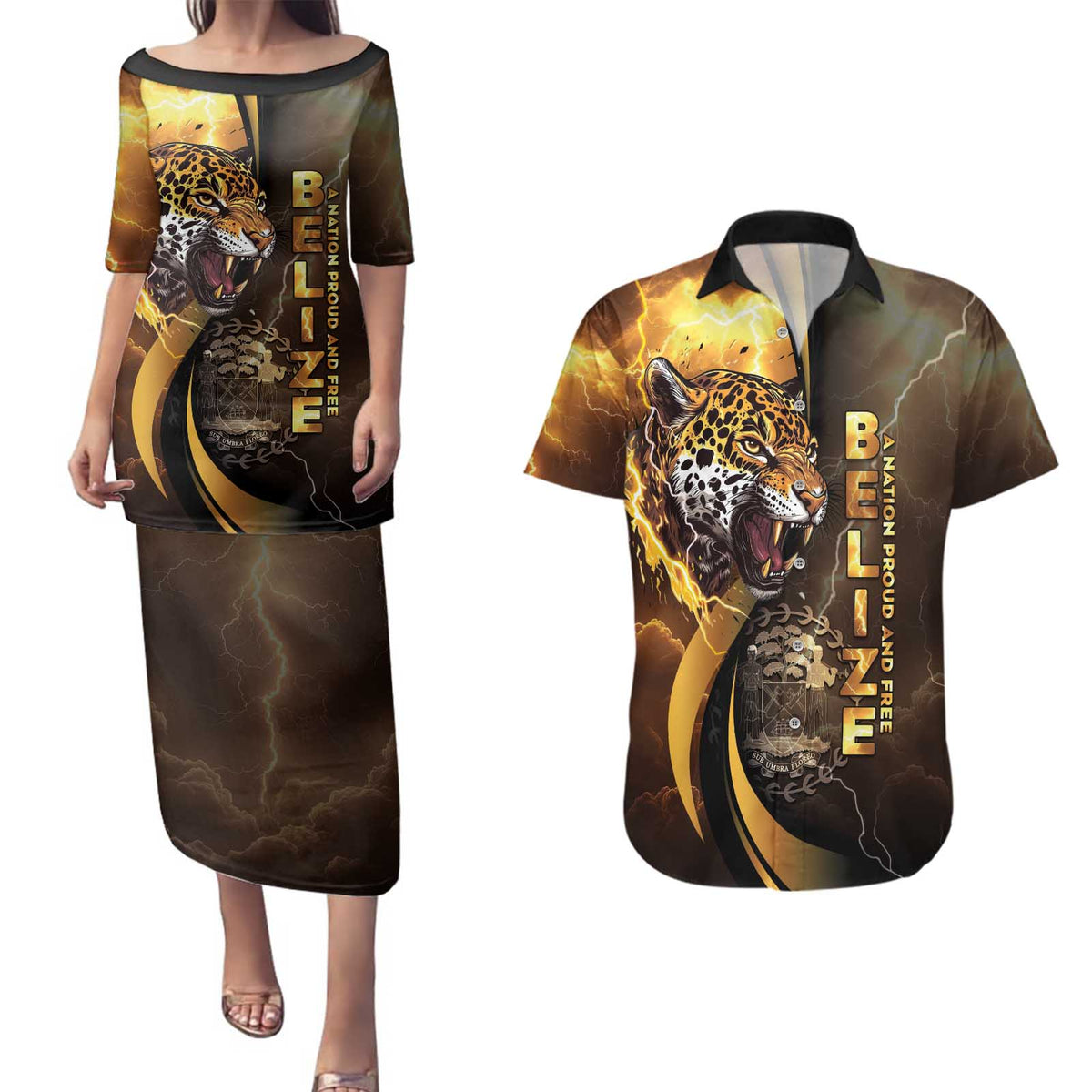 Belize Emancipation Day Couples Matching Puletasi and Hawaiian Shirt A Nation Proud And Free - Wonder Print Shop