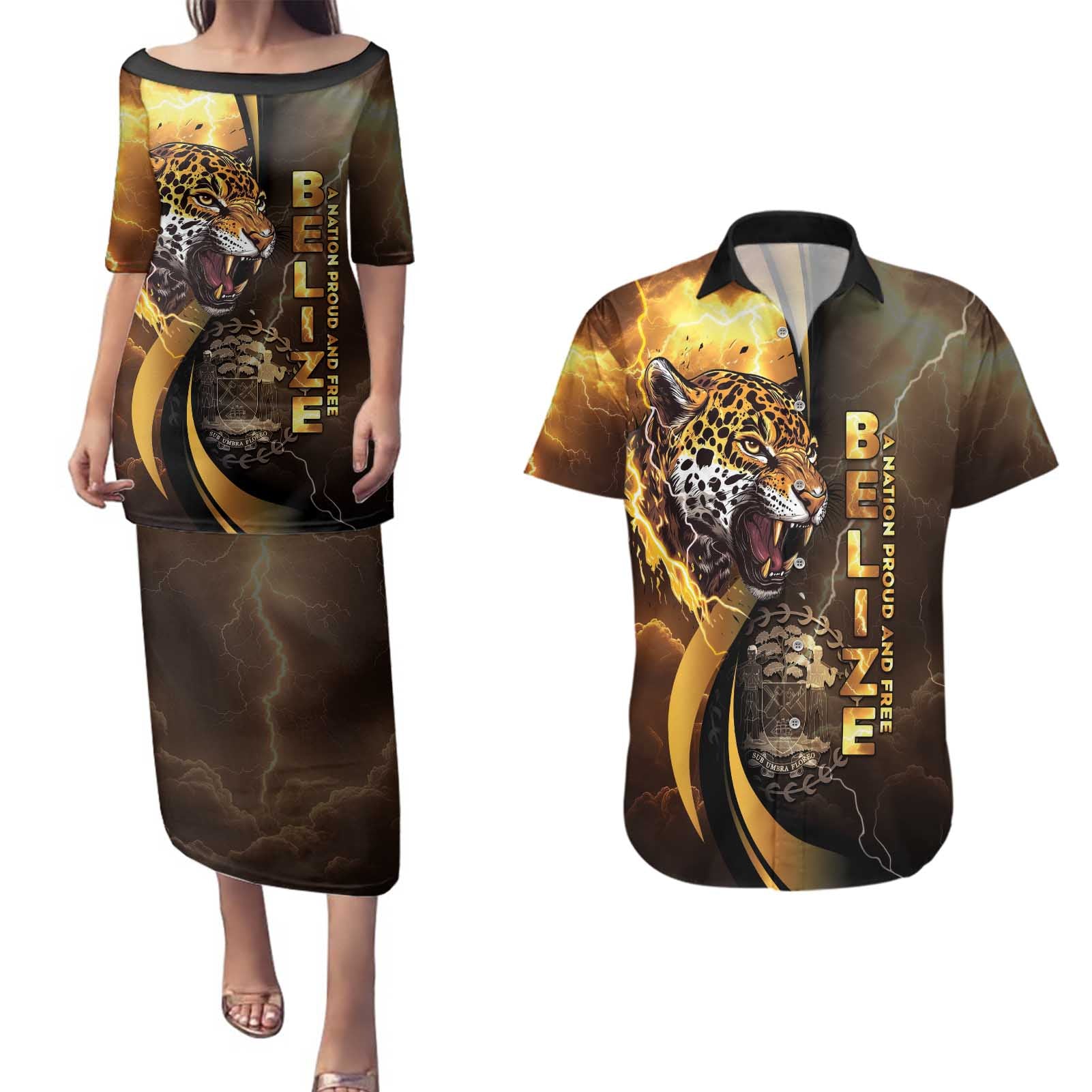Belize Emancipation Day Couples Matching Puletasi and Hawaiian Shirt A Nation Proud And Free - Wonder Print Shop