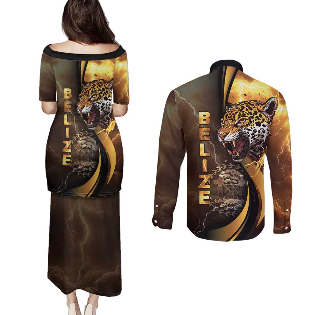Belize Emancipation Day Couples Matching Puletasi and Long Sleeve Button Shirt A Nation Proud And Free - Wonder Print Shop