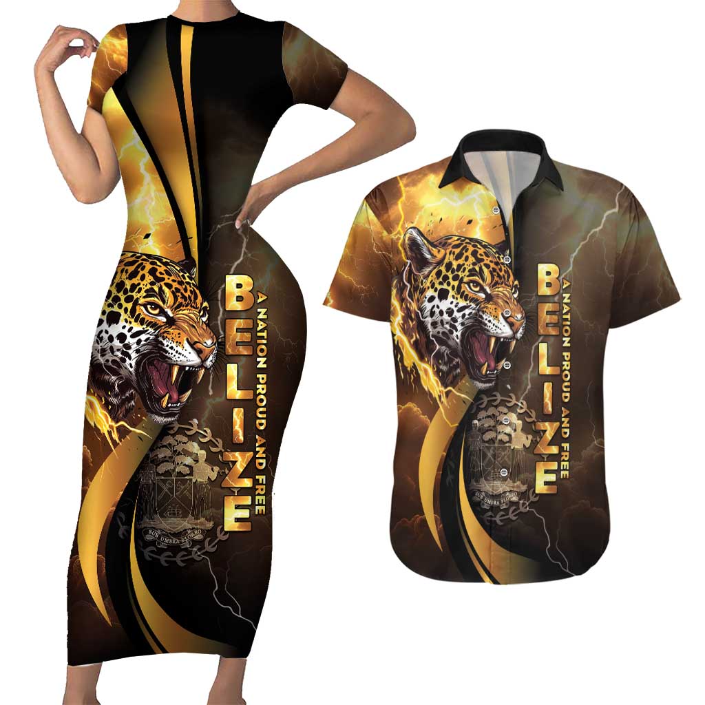 Belize Emancipation Day Couples Matching Short Sleeve Bodycon Dress and Hawaiian Shirt A Nation Proud And Free - Wonder Print Shop