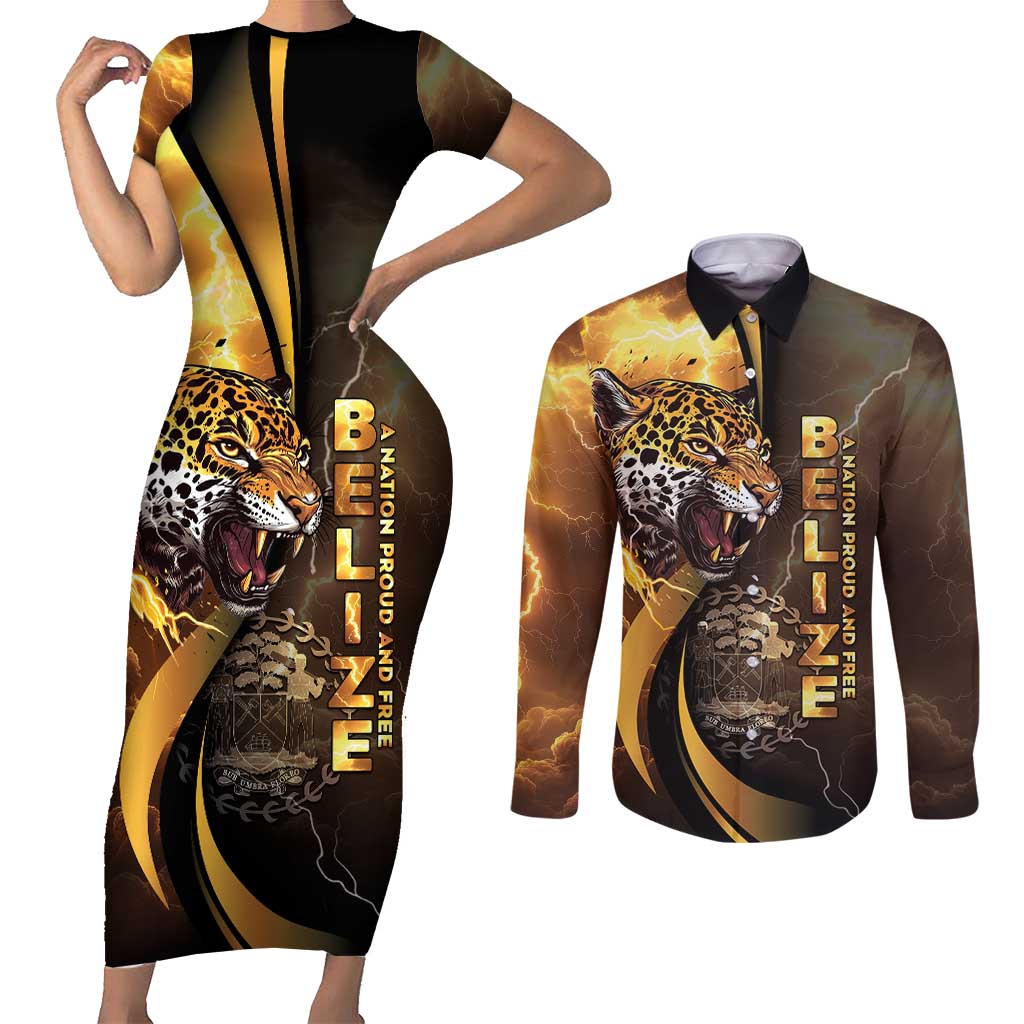 Belize Emancipation Day Couples Matching Short Sleeve Bodycon Dress and Long Sleeve Button Shirt A Nation Proud And Free - Wonder Print Shop