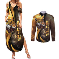 Belize Emancipation Day Couples Matching Summer Maxi Dress and Long Sleeve Button Shirt A Nation Proud And Free - Wonder Print Shop