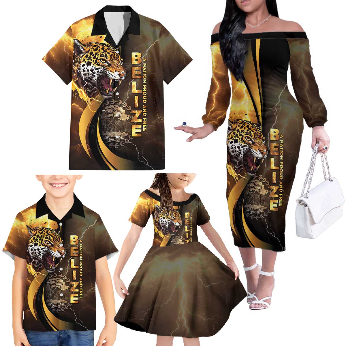 Belize Emancipation Day Family Matching Off The Shoulder Long Sleeve Dress and Hawaiian Shirt A Nation Proud And Free - Wonder Print Shop