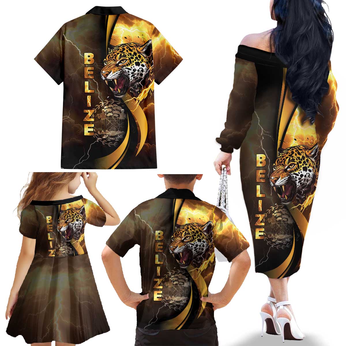 Belize Emancipation Day Family Matching Off The Shoulder Long Sleeve Dress and Hawaiian Shirt A Nation Proud And Free - Wonder Print Shop