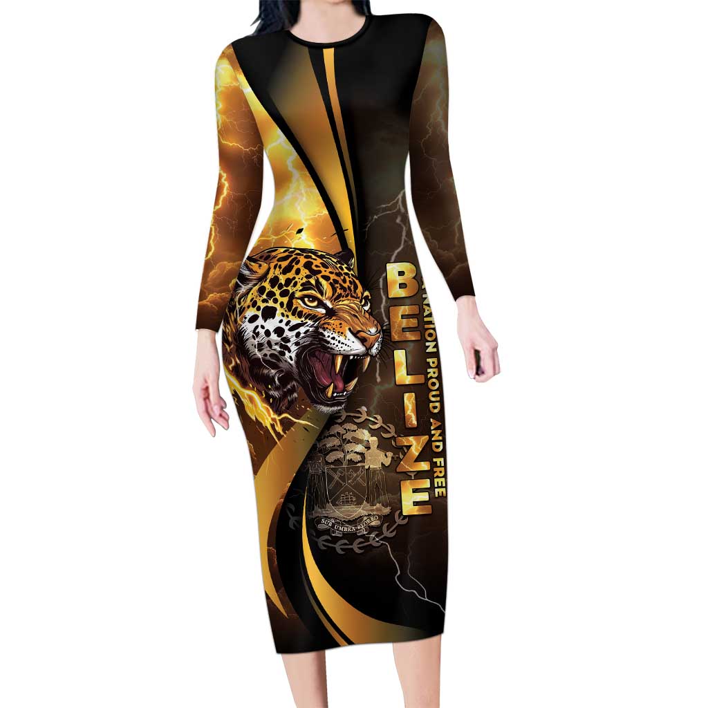 Belize Emancipation Day Long Sleeve Bodycon Dress A Nation Proud And Free - Wonder Print Shop