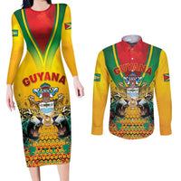 Guyana Emancipation Day Couples Matching Long Sleeve Bodycon Dress and Long Sleeve Button Shirt Guyanese And Pride - Wonder Print Shop
