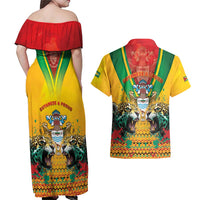 Guyana Emancipation Day Couples Matching Off Shoulder Maxi Dress and Hawaiian Shirt Guyanese And Pride - Wonder Print Shop