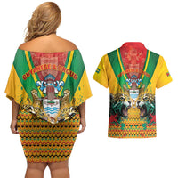 Guyana Emancipation Day Couples Matching Off Shoulder Short Dress and Hawaiian Shirt Guyanese And Pride - Wonder Print Shop