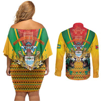Guyana Emancipation Day Couples Matching Off Shoulder Short Dress and Long Sleeve Button Shirt Guyanese And Pride - Wonder Print Shop