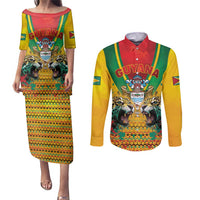 Guyana Emancipation Day Couples Matching Puletasi and Long Sleeve Button Shirt Guyanese And Pride - Wonder Print Shop