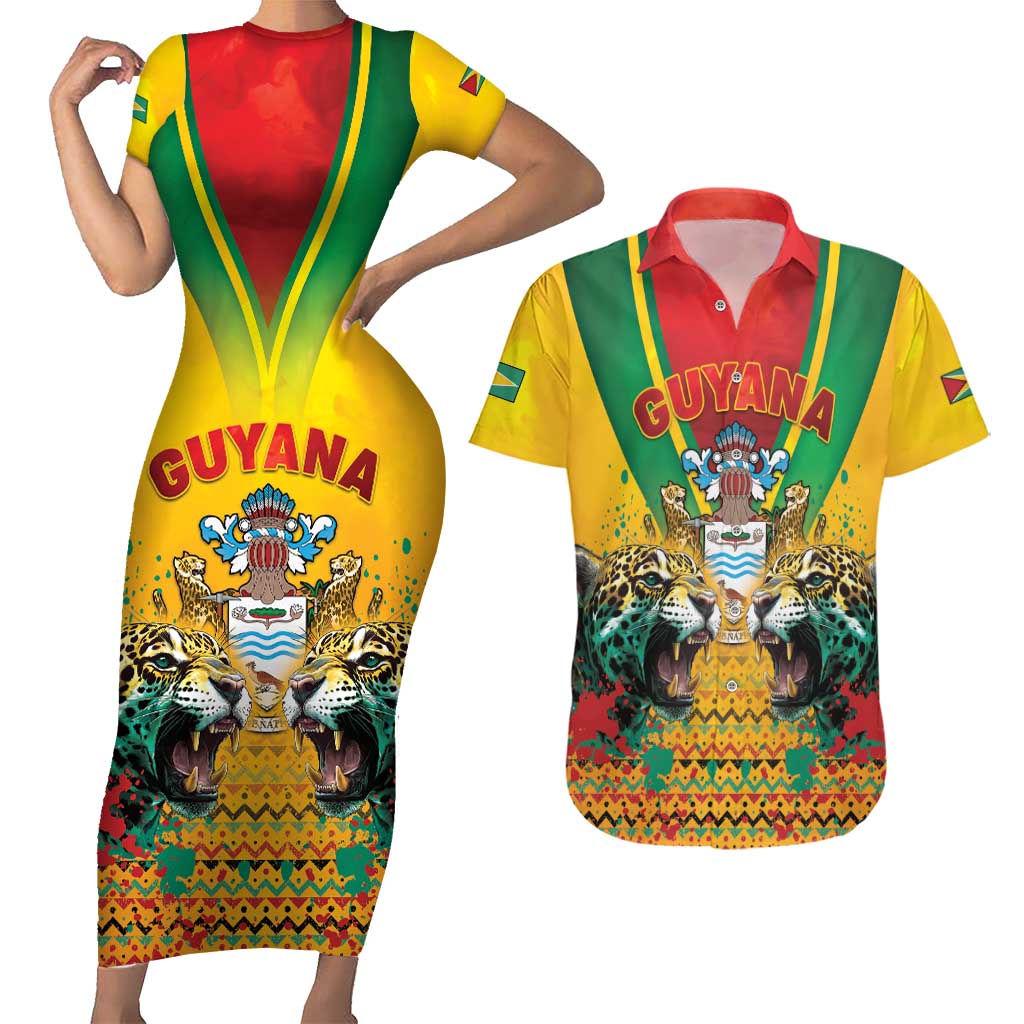 Guyana Emancipation Day Couples Matching Short Sleeve Bodycon Dress and Hawaiian Shirt Guyanese And Pride - Wonder Print Shop