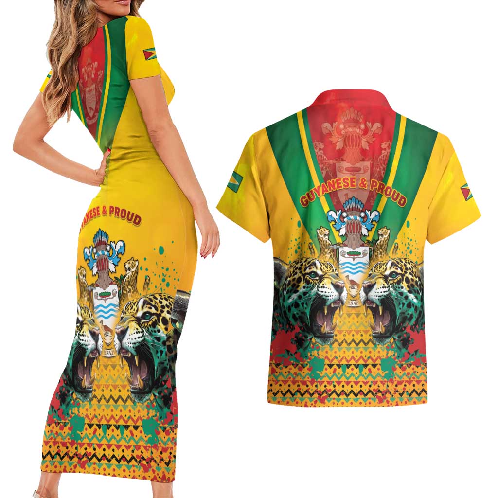 Guyana Emancipation Day Couples Matching Short Sleeve Bodycon Dress and Hawaiian Shirt Guyanese And Pride - Wonder Print Shop