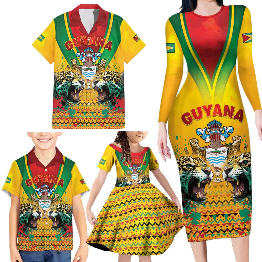 Guyana Emancipation Day Family Matching Long Sleeve Bodycon Dress and Hawaiian Shirt Guyanese And Pride - Wonder Print Shop