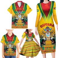Guyana Emancipation Day Family Matching Long Sleeve Bodycon Dress and Hawaiian Shirt Guyanese And Pride - Wonder Print Shop