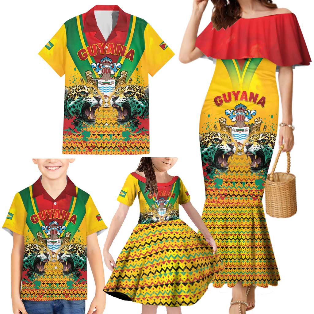 Guyana Emancipation Day Family Matching Mermaid Dress and Hawaiian Shirt Guyanese And Pride - Wonder Print Shop