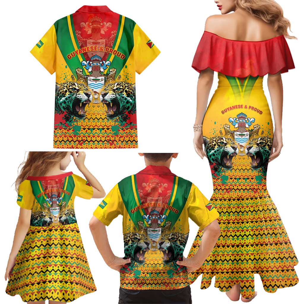 Guyana Emancipation Day Family Matching Mermaid Dress and Hawaiian Shirt Guyanese And Pride - Wonder Print Shop