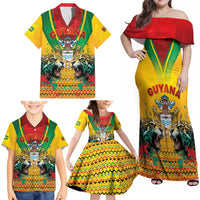 Guyana Emancipation Day Family Matching Off Shoulder Maxi Dress and Hawaiian Shirt Guyanese And Pride - Wonder Print Shop