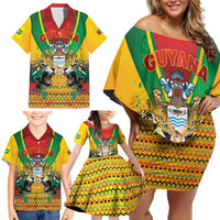 Guyana Emancipation Day Family Matching Off Shoulder Short Dress and Hawaiian Shirt Guyanese And Pride - Wonder Print Shop