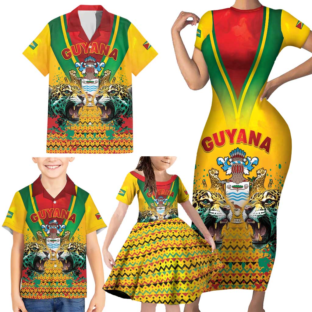 Guyana Emancipation Day Family Matching Short Sleeve Bodycon Dress and Hawaiian Shirt Guyanese And Pride - Wonder Print Shop