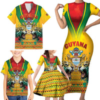 Guyana Emancipation Day Family Matching Short Sleeve Bodycon Dress and Hawaiian Shirt Guyanese And Pride - Wonder Print Shop